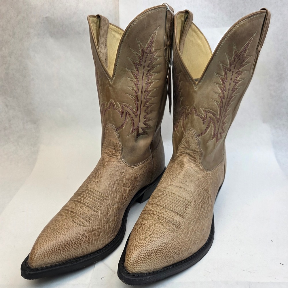 Nocona Western Boots Mens 11‎ EEE Beige, Cowboy Ostrich Leather Exotic, NWT